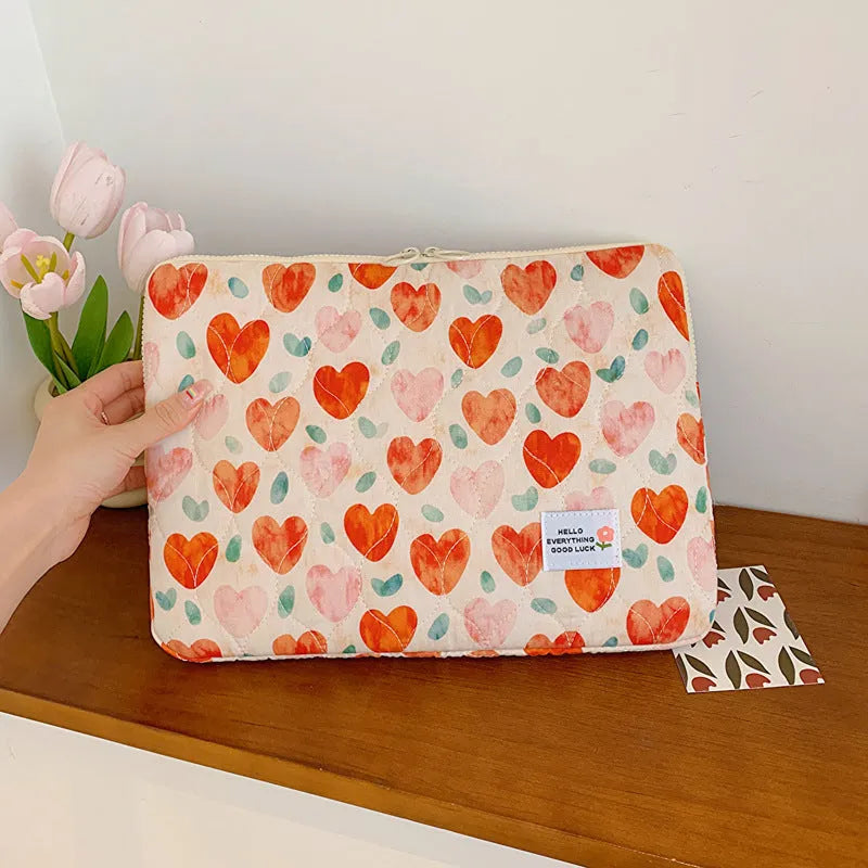 Printed flower pattern laptop bag with anti-seismic protection in cloth material
