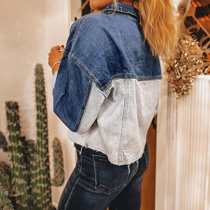 Women's loose fit denim coat with single row multi-buckle design in cotton fabric