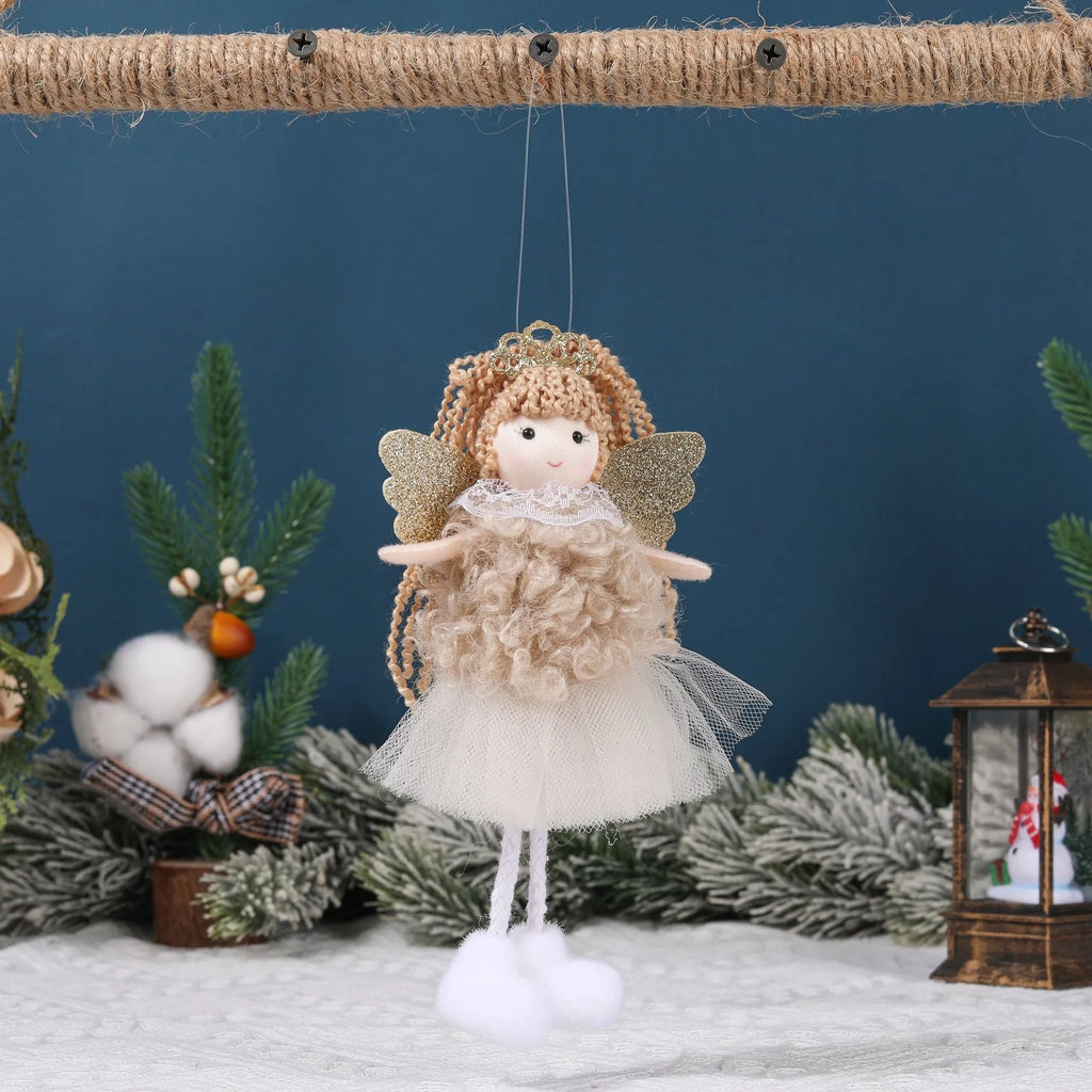 Christmas angel girl cloth pendant for high ponytail hairstyle in white, pink, or khaki