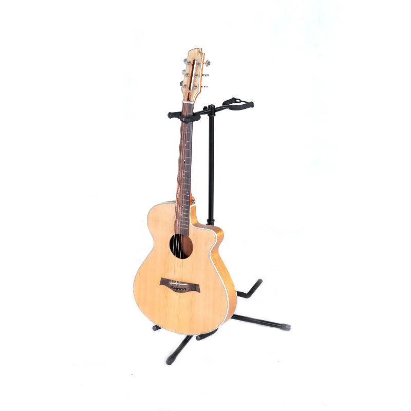 Black vertical double-headed adjustable iron guitar stand for western stringed instruments
