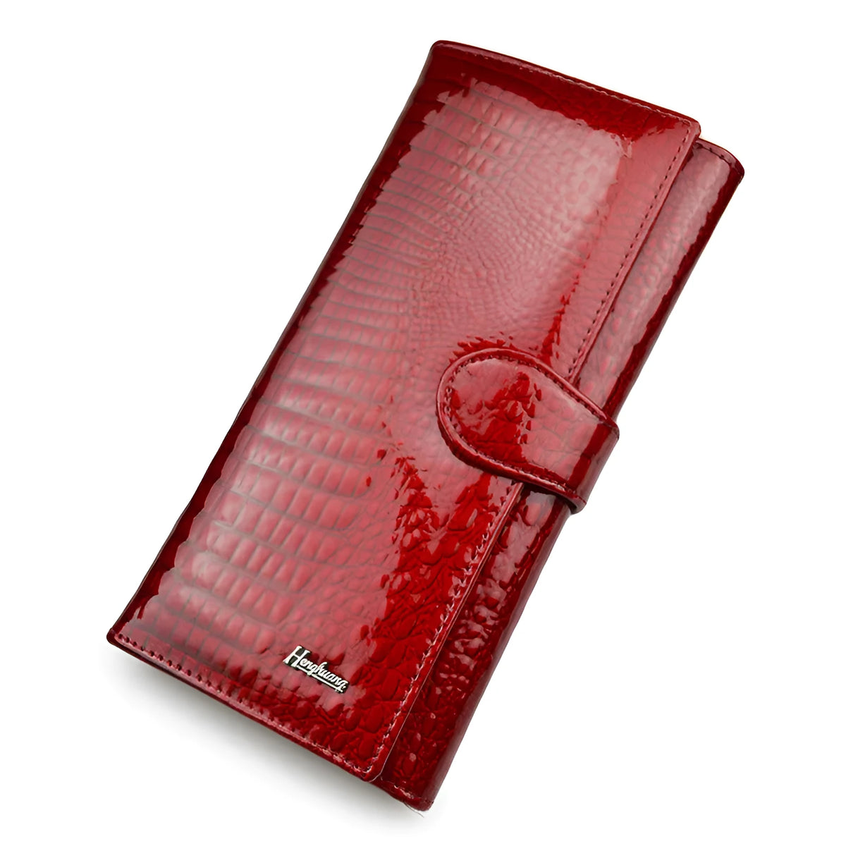 Women's genuine leather coin purse with crocodile pattern in wine red.