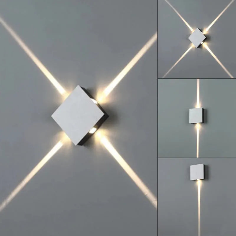 Square and round LED wall light with aluminium body and iron lampshade in 141x141x45mm dimensions