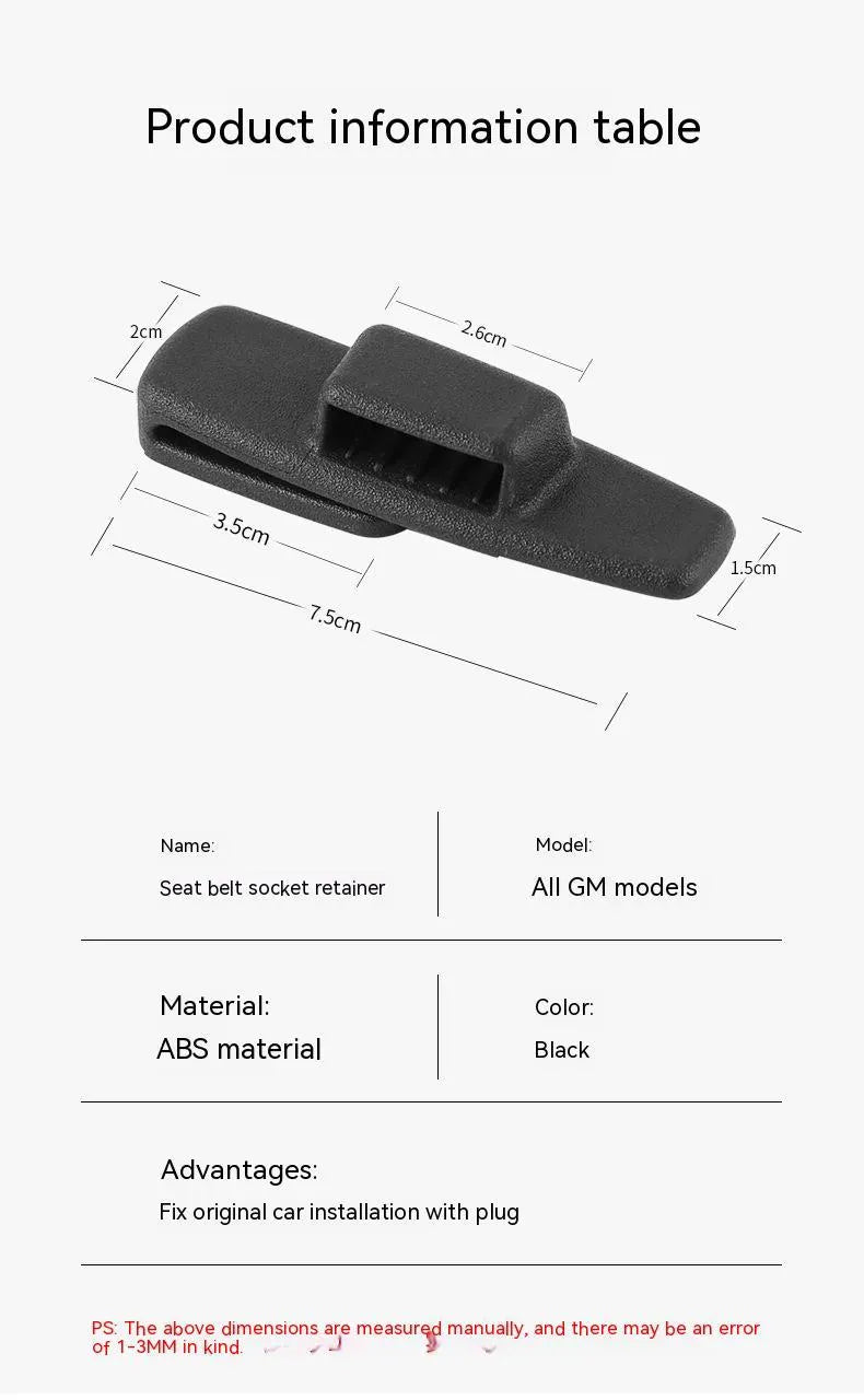 Black ABS plastic seat belt clip for car safety belt adjustment, two-piece pack