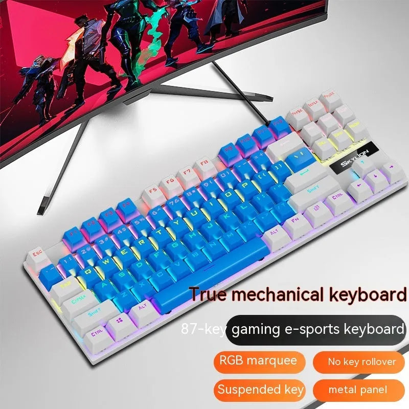 K87 tenkeyless mechanical keyboard with metal frame, shown in a Blue White colour option with Green switches.