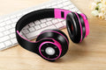 Foldable wireless Bluetooth headset in blue colour with adjustable hinges and ear cushions