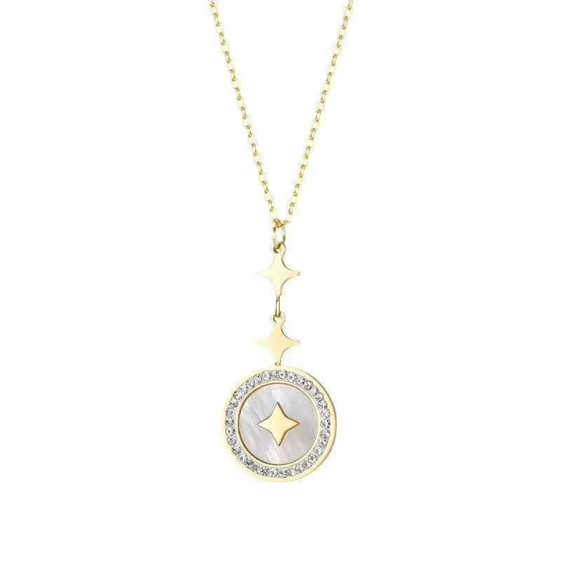 Titanium steel necklace with six-pointed star geometric pendant on O-ring chain