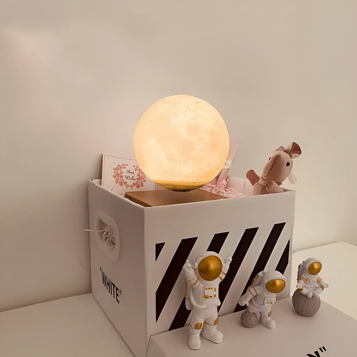 Maglev floating planet night light with moon, earth, and astronaut decorations illuminated by LED