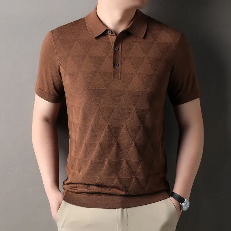 Men's ice silk short sleeve t-shirt in green colour showing regular fit and thin fabric texture