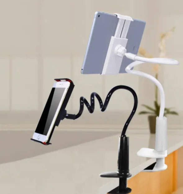 Blue universal mobile phone and tablet holder for bedside use, 4-11 inch devices, 120cm pole