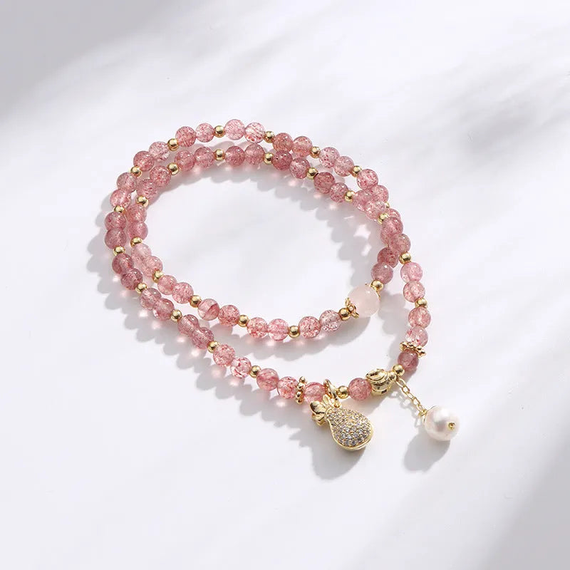 Women's strawberry quartz crystal bracelet with geometry shape wallet design