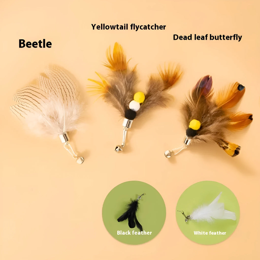 Three small flying insect cat toy replacement heads with steel wire construction