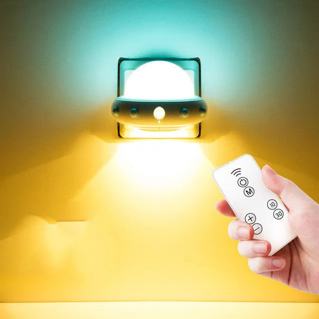 Remote control UFO bedside night light with modern cartoon design