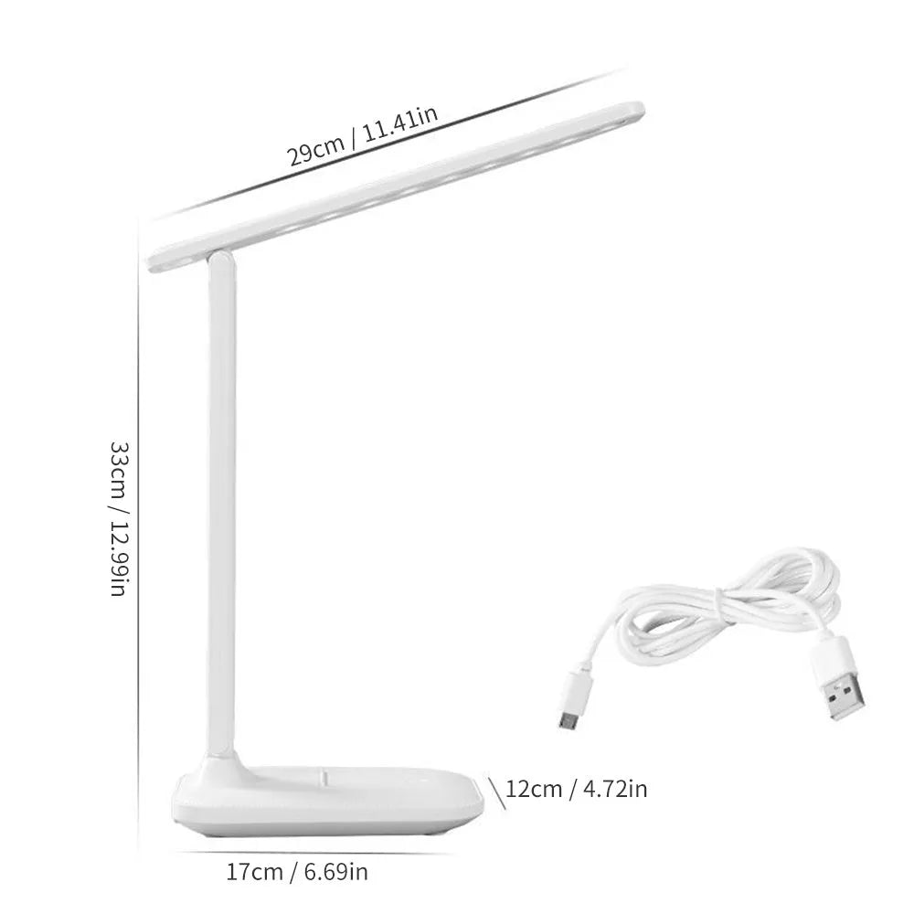 White plastic bedside lamp with touch dimming controls and USB charging port