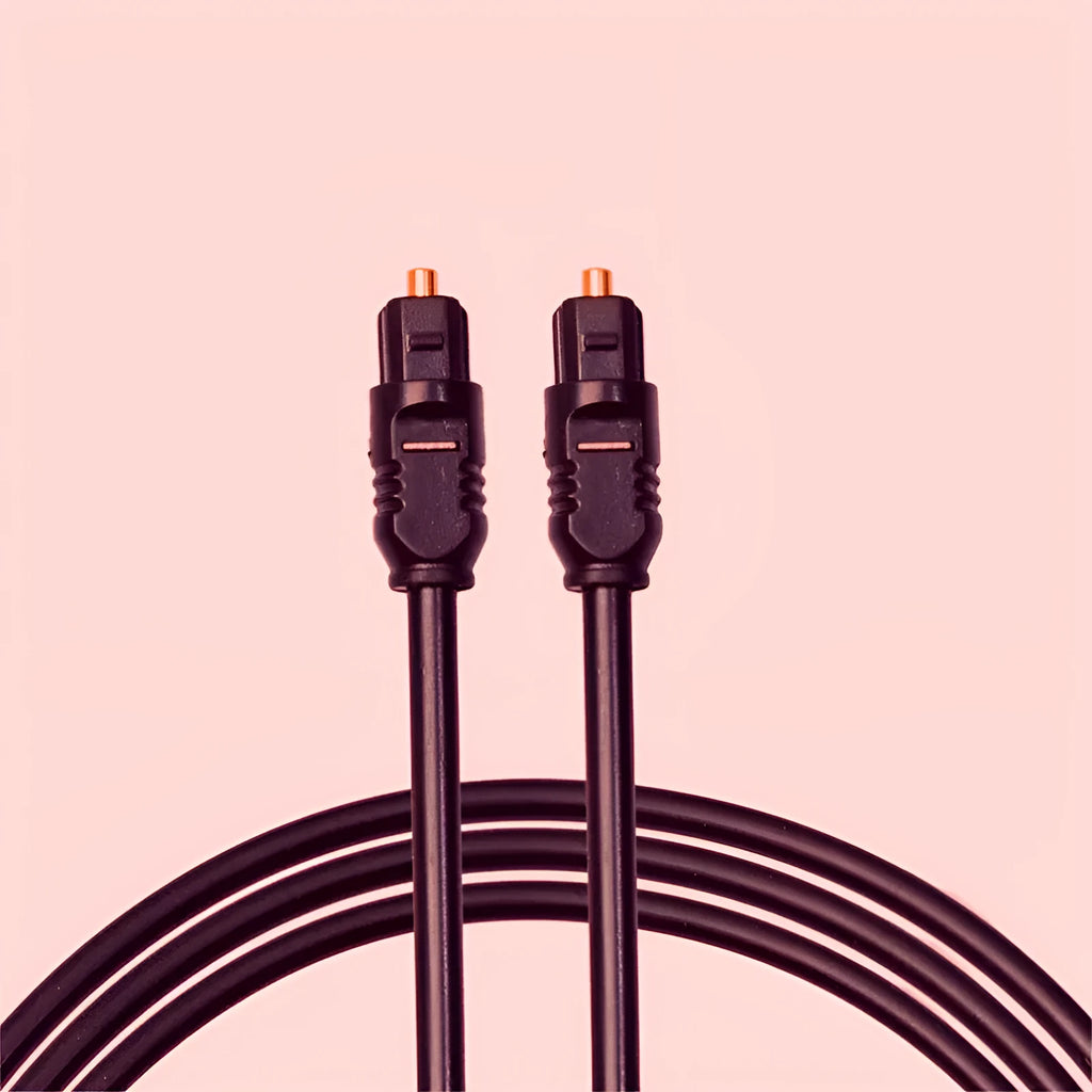 Black Toslink fibre optic audio cable with 4mm square connectors, 2 metre length