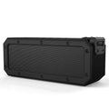 Black outdoor Bluetooth speaker with waterproof rating and carrying rope