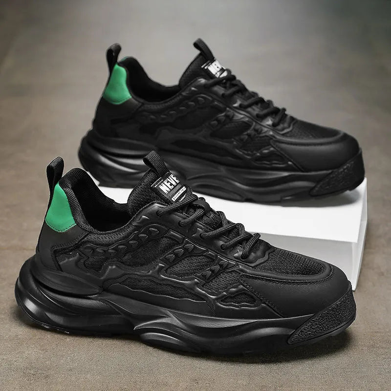 Men's breathable mesh shoes in solid colours with round toe design and PU mesh upper construction
