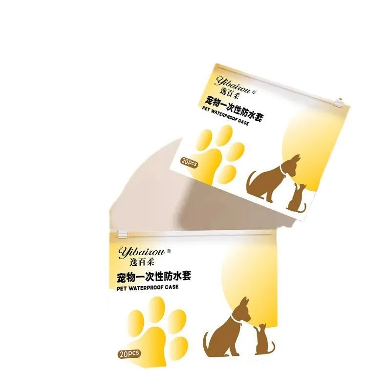 White disposable pet waterproof shoe covers for dogs in S and M sizes, made from non-woven fabric