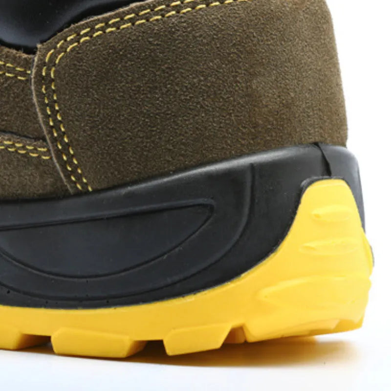 Bronze steel toe safety shoes with cowhide suede upper and patterned sole