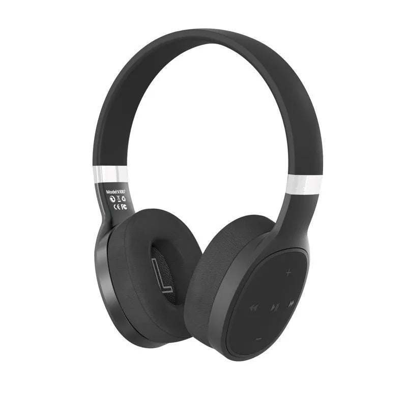 Folding wireless Bluetooth sports headset in black, shown with earcups folded for compact storage.