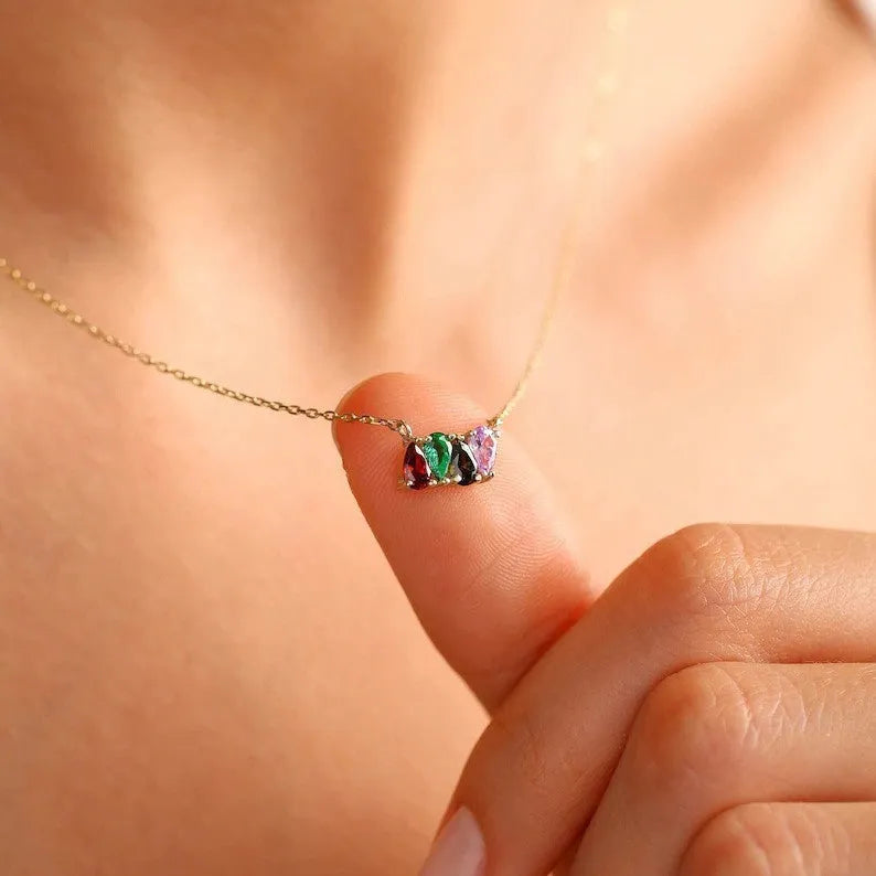 Titanium steel zircon clavicle chain necklace in silver, gold, or rose gold with monthly style options.