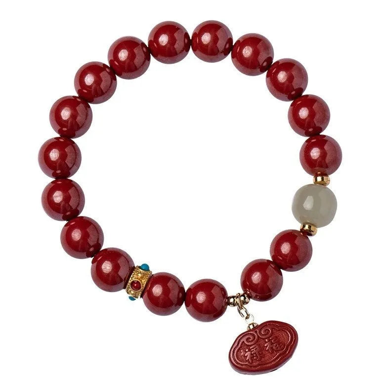 Natural cinnabar Emperor Sandstone Ping An Fu Lu bracelet in fashion OL style