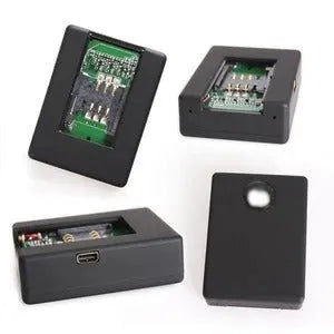 N9 Mini X009 black car GPS tracker alarm with removable back cover showing SIM card slot