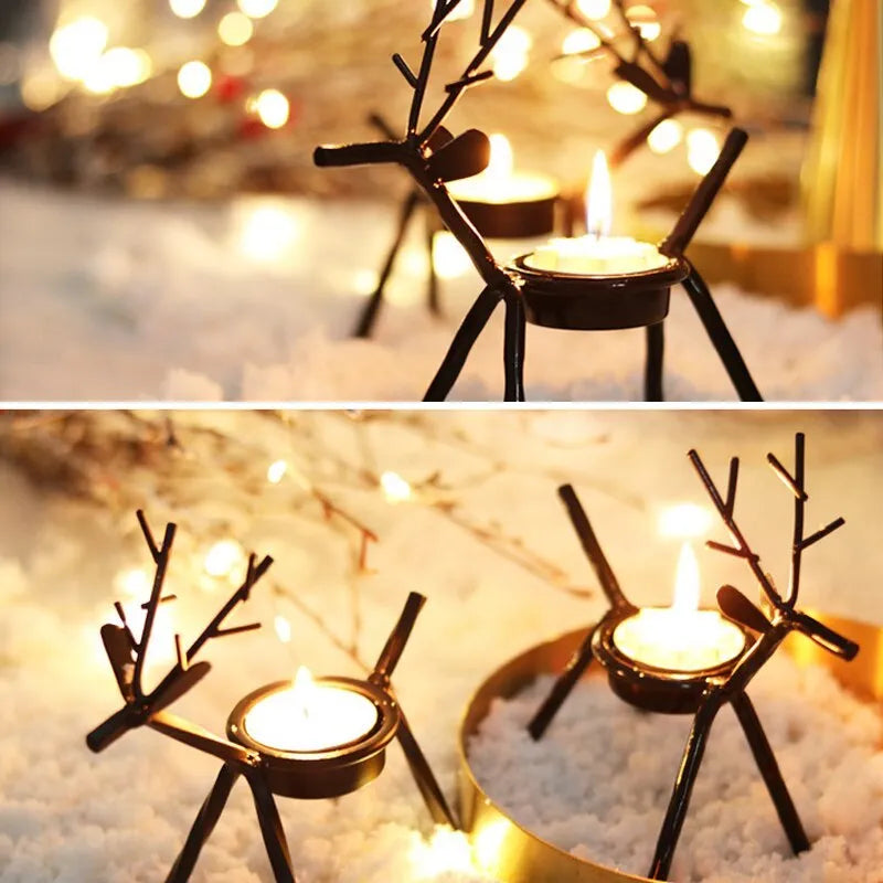 Iron Christmas deer candlestick holder with elk silhouette design