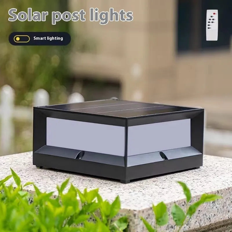 Aluminium solar-powered LED column light for outdoor wall or door mounting.