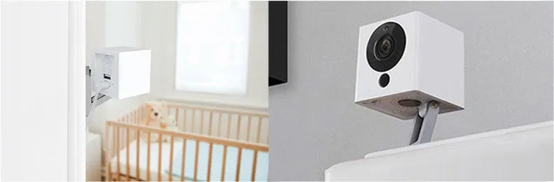 White 50x50x56mm indoor WiFi camera with 1080P resolution, 110° wide-angle lens, and night vision