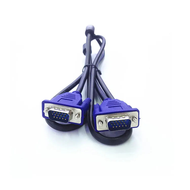 Black VGA cable with blue connectors, nickel-plated terminals, 1.5 metre length for monitor connections