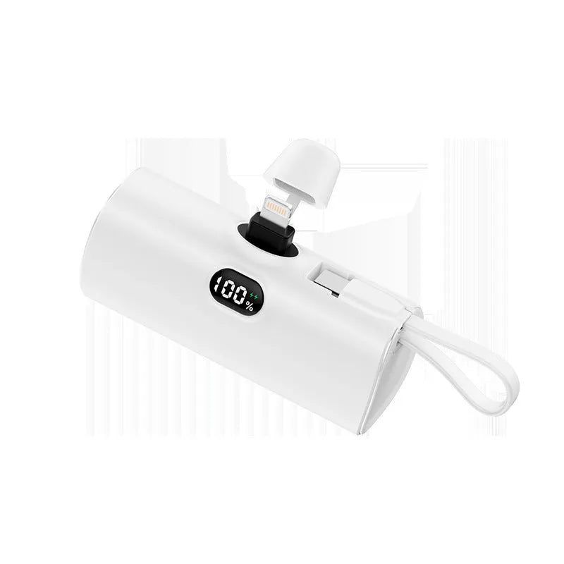 Compact capsule-shaped wireless power bank with digital display in multiple colour options