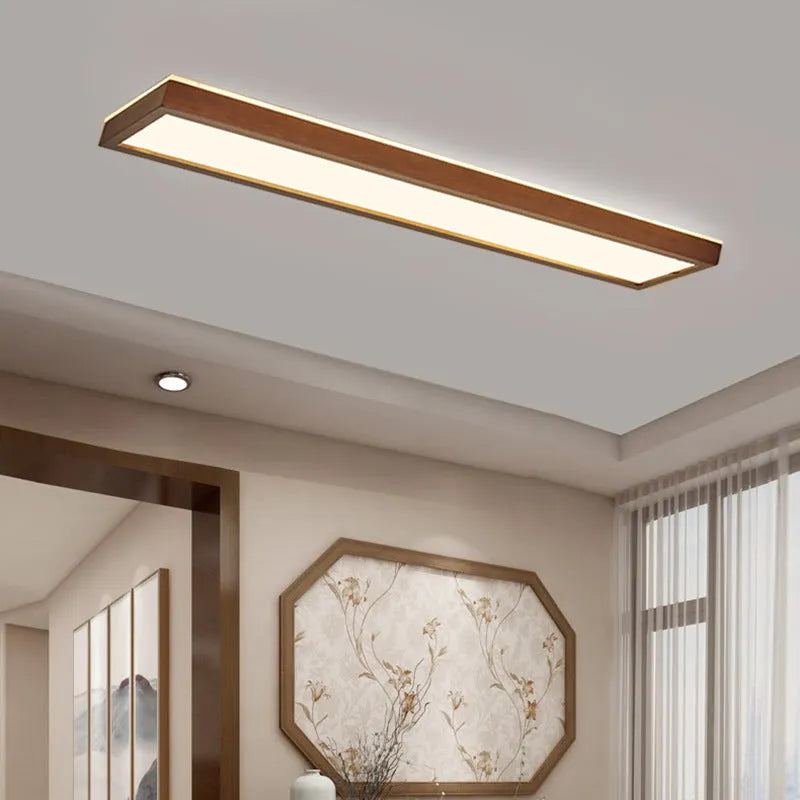 Solid wood long ceiling lamp in new Chinese style with integrated lighting