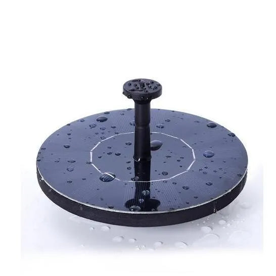 Black solar-powered floating garden fountain with multiple spray nozzles for birdbaths and ponds