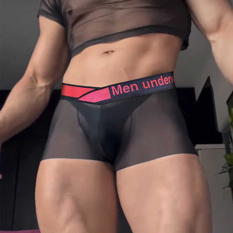 Men's nylon low waist underwear with seamless design and gradient laser pattern in black
