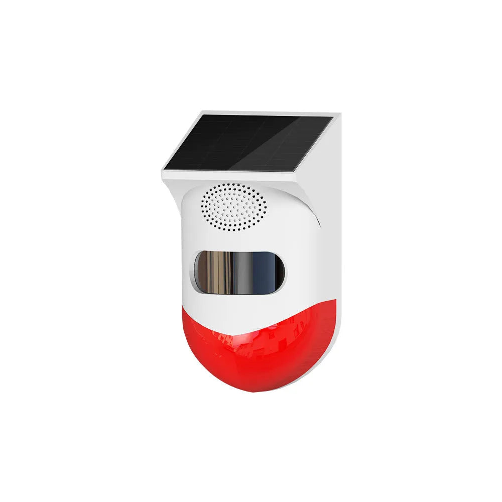 Solar alarm with infrared sensor and remote control for property security with 12-metre detection range