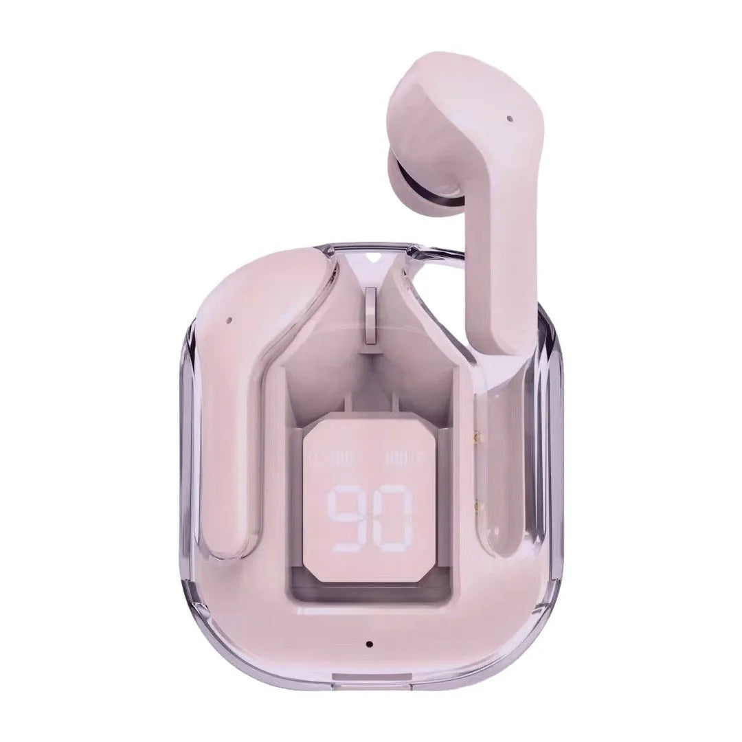 Transparent space capsule case Bluetooth earbuds with digital display in five colour options
