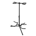 Black vertical double-headed adjustable iron guitar stand for western stringed instruments