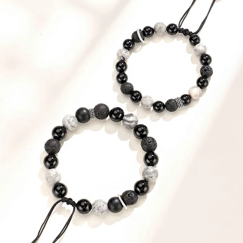 Black diamond-shaped agate stone on a bracelet for men and women.
