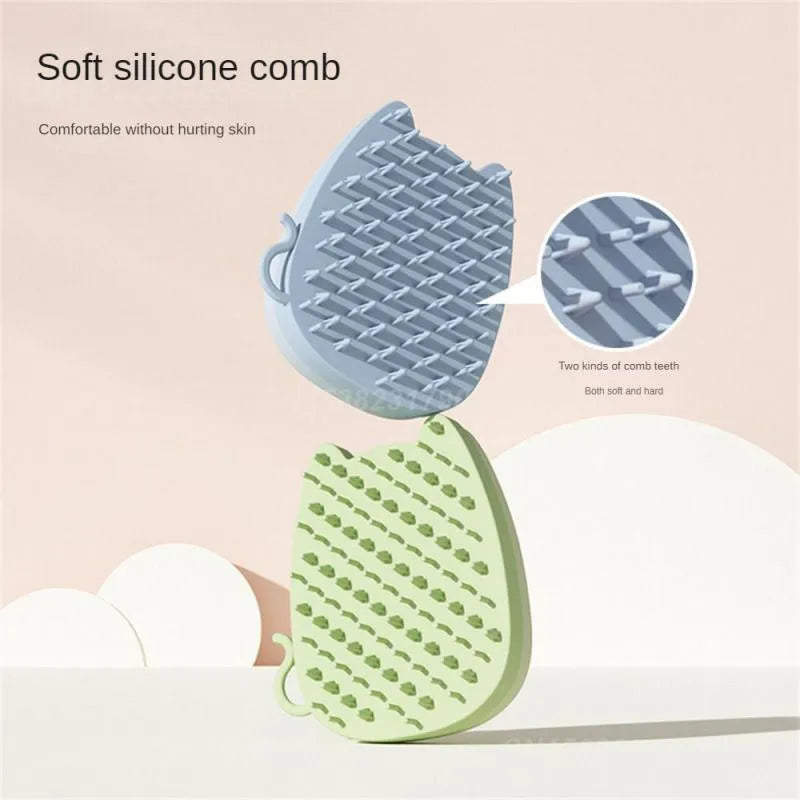 Blue sponge and silicone pet comb with dual-length bristles for grooming cats and dogs.