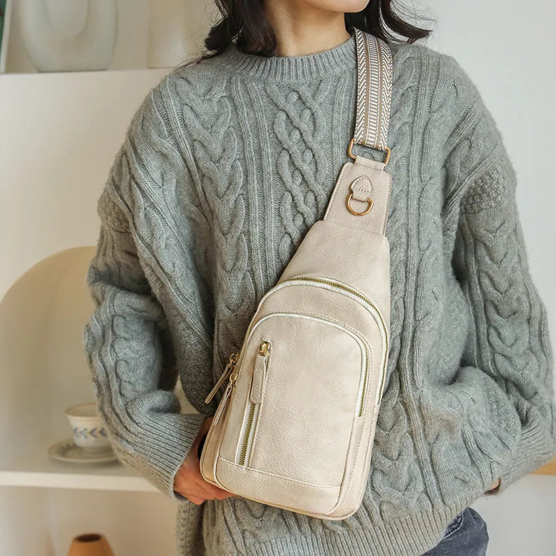 Soft brown PU women's crossbody messenger bag with zip pockets and a street style design.
