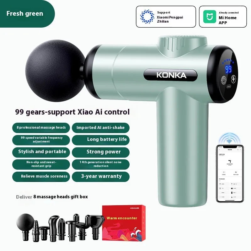 Konka V19 professional mini massage gun in grey colour with multiple attachment heads