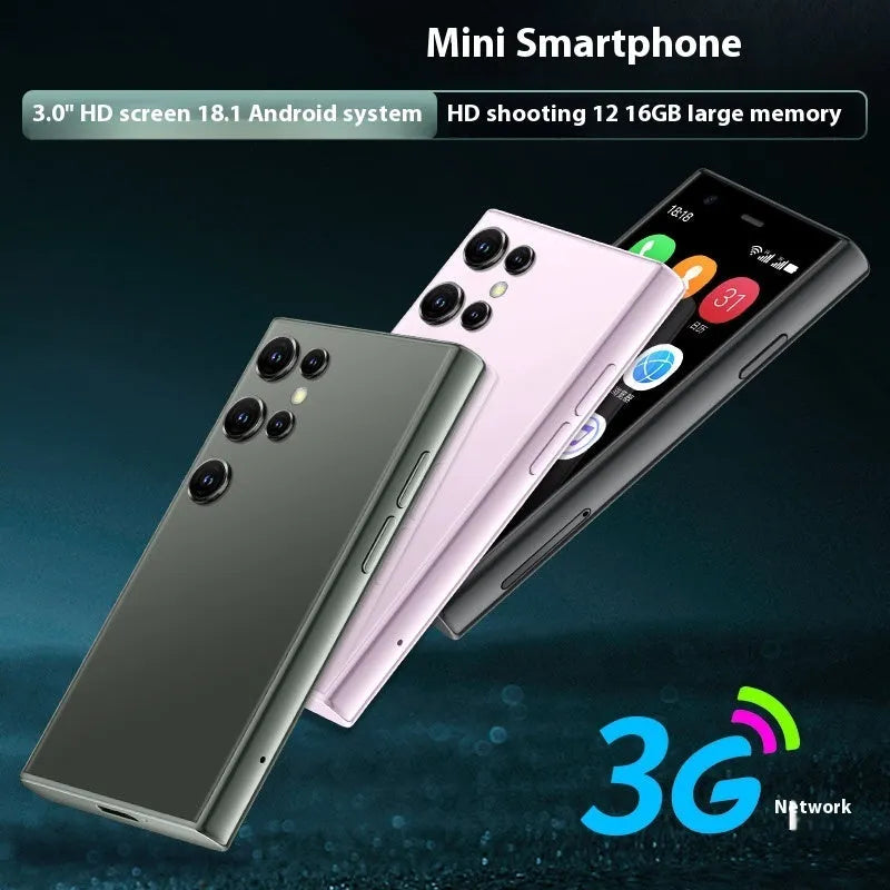 S23PRO XS15 mini smartphone with 3-inch screen in black, green, or pink purple colour options