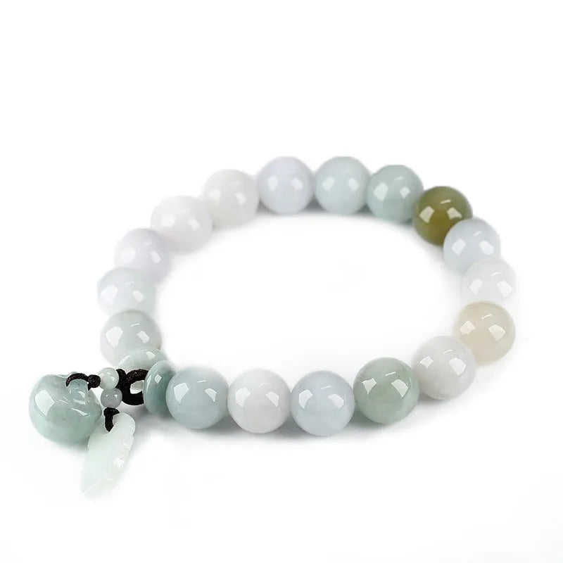 Natural jade bracelet with Maitreya Buddha charm and geometric design