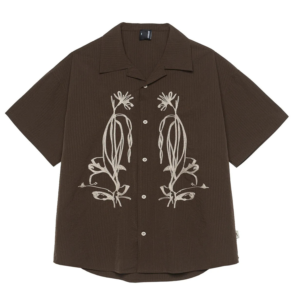 Brown striped waterproof Cuban collar short sleeve shirt for outdoor camping