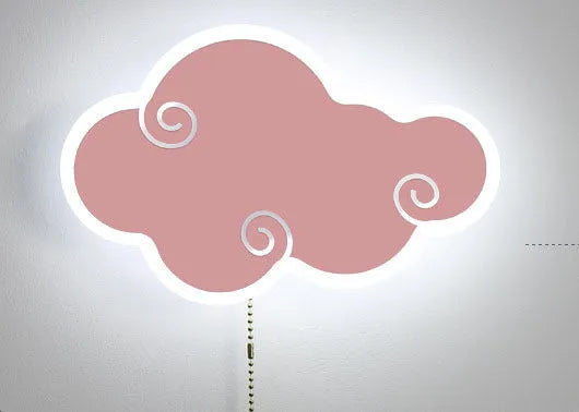 Creative cloud-shaped white acrylic children's bedside wall lamp mounted on a blue wall.