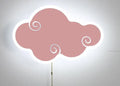 Creative cloud-shaped white acrylic children's bedside wall lamp mounted on a blue wall.