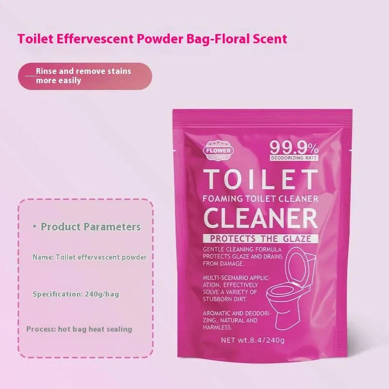 Toilet bubble powder for descaling in blue ocean or pink floral scent, 240g bag or 5x40g sachets box.