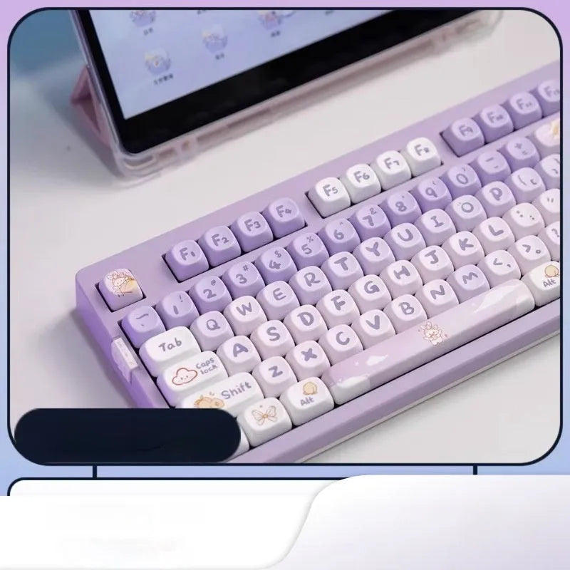 PBT gradient purple key cap set with custom Coeco rabbit design for mechanical keyboards
