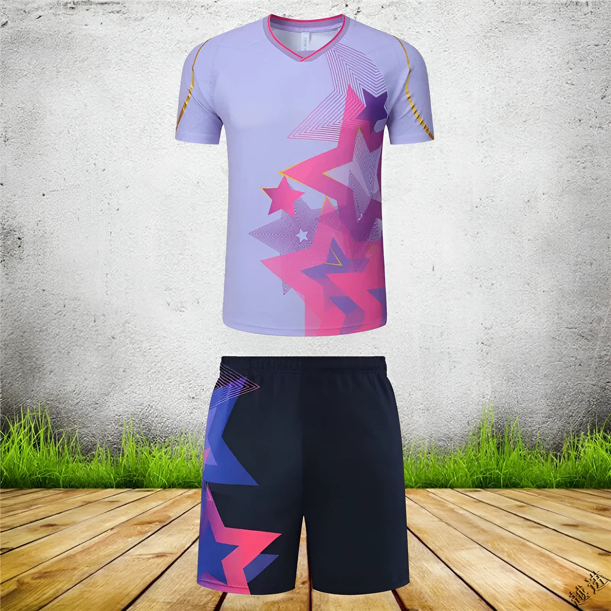 Badminton sportswear outfit with polyester fabric in multiple colour combinations including sapphire blue and purple options