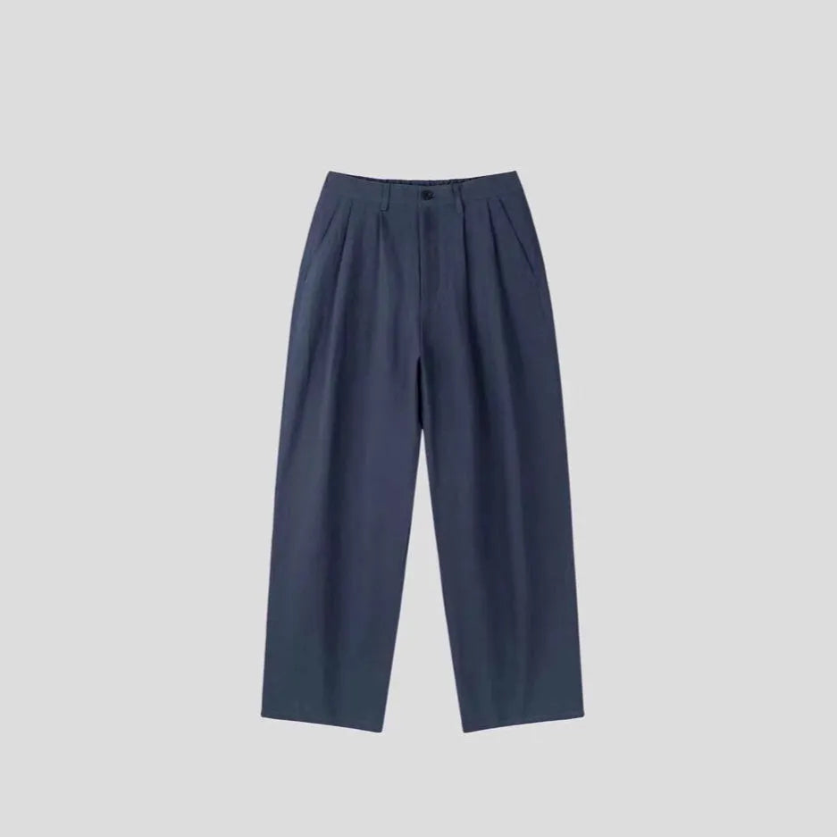 Men's Korean-style cotton linen trousers in wide-leg cut with elastic waistband